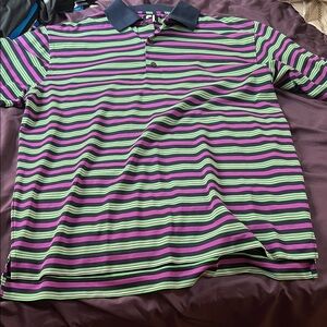 FJ Striped Polo Shirt in Green, Purple, and Navy